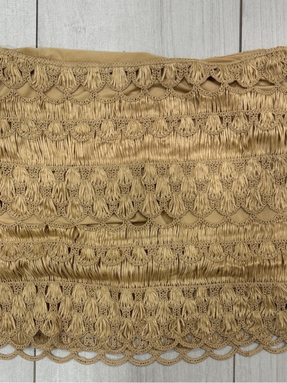 H&M Tan Mini Skirt with Tassel Lace Trim